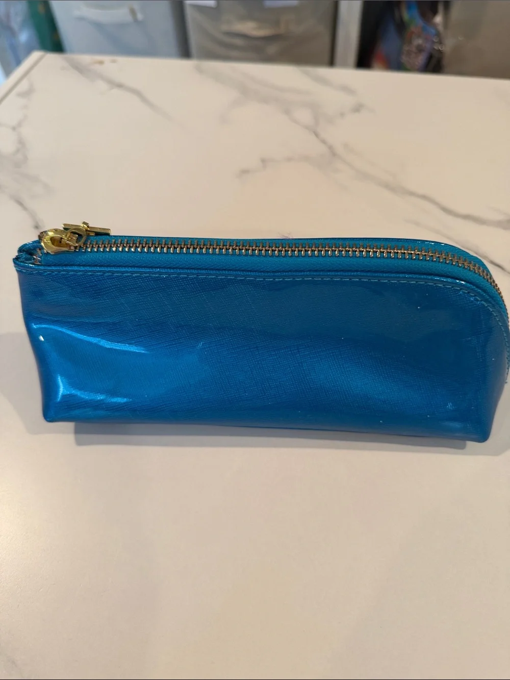Blue Metallic Pencil Case with Gold Zipper